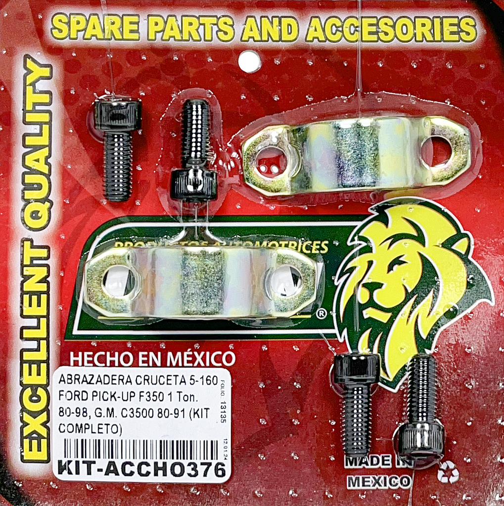 ABRAZADERA CRUCETA 5-160 FORD PICK-UP F350 1 Ton. 80-98, G.M. C3500 80-91 (KIT COMPLETO)