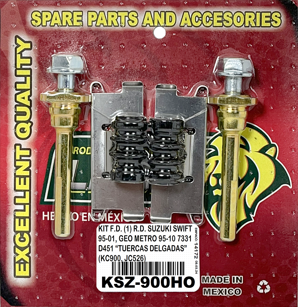 KIT F.D. (1) R.D. SUZUKI SWIFT 95-01, GEO METRO 95-10 7331 D451 “TUERCAS DELGADAS” (KC900, JC526)