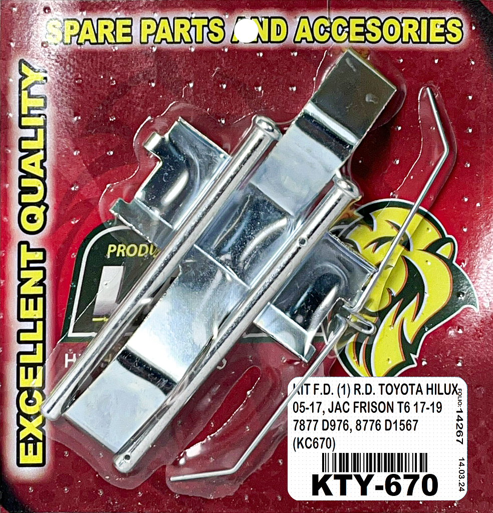 KIT F.D. (1) R.D. TOYOTA HILUX 05-17, JAC FRISON T6 17-19 7877 D976, 8776 D1567 (KC670)