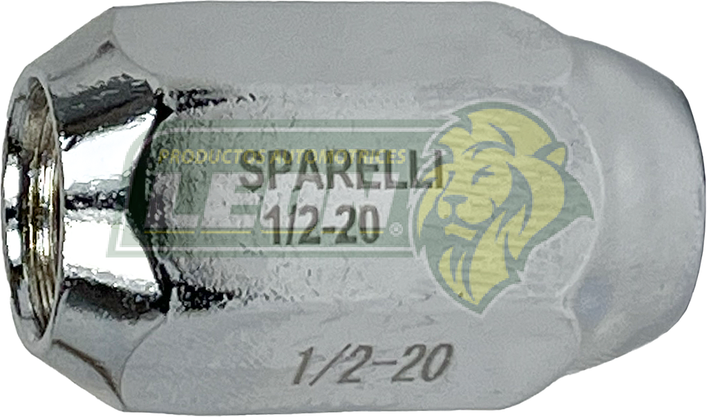 TUERCA CROMADA PLACACERO 1/2-20H. LL. 13/16 mm L: 36 mm (CORTA) UNIVERSAL, G.M., FORD, CHRYSLER (01-070)