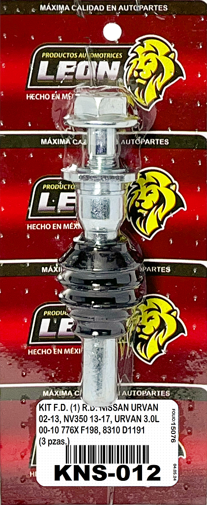 KIT F.D. (1) R.D. NISSAN URVAN 02-13, NV350 13-17, URVAN 3.0L 00-10 776X F198, 8310 D1191 (3 pzas.)