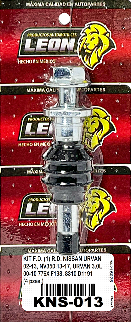 KIT F.D. (1) R.D. NISSAN URVAN 02-13, NV350 13-17, URVAN 3.0L 00-10 776X F198, 8310 D1191 (4 pzas.)