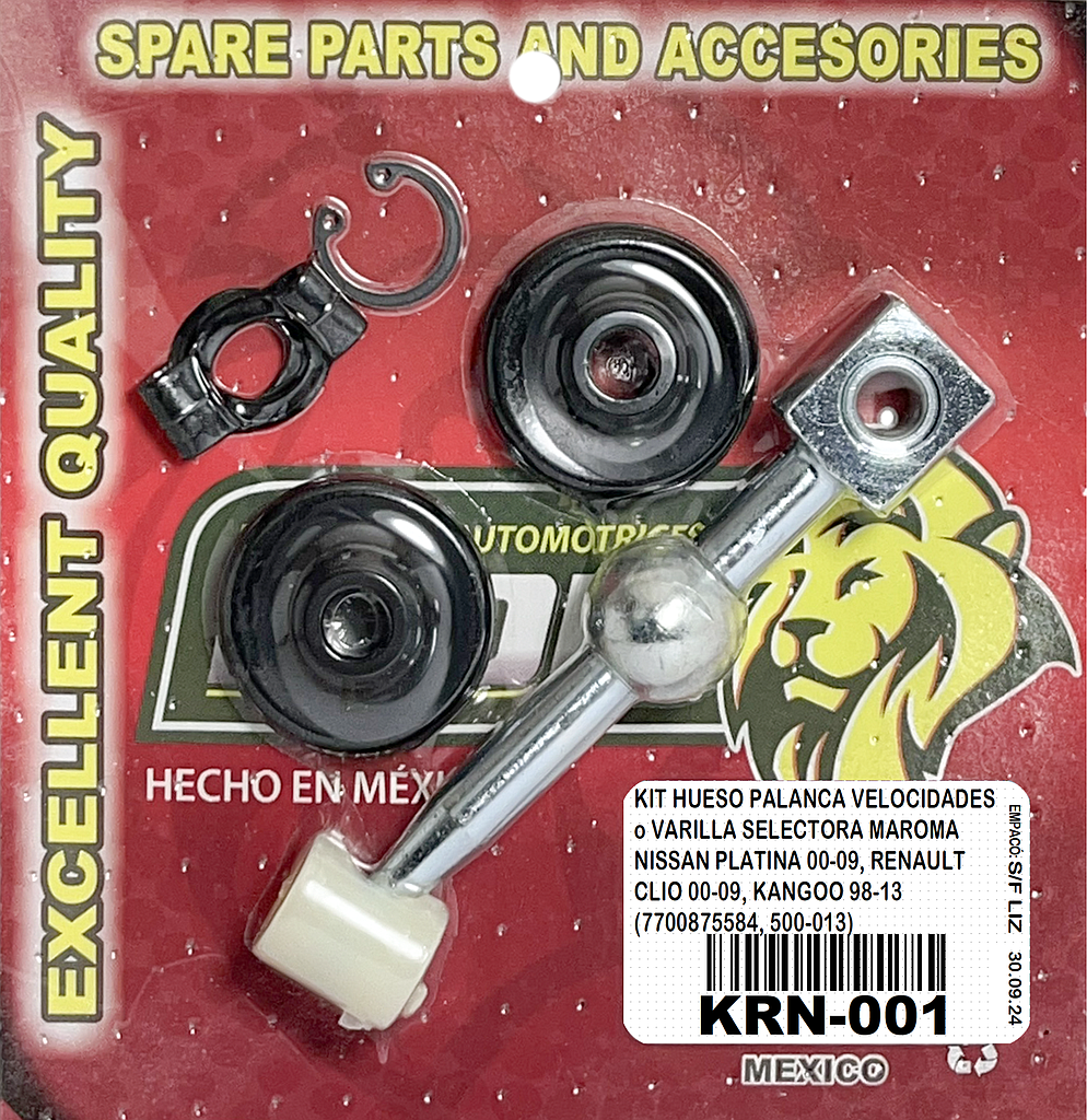 KIT HUESO PALANCA VELOCIDADES o VARILLA SELECTORA MAROMA NISSAN PLATINA 00-09, RENAULT CLIO 00-09, KANGOO 98-13 (7700875584, 500-013)