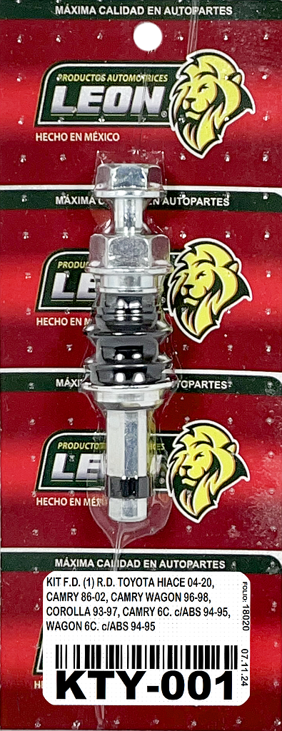 KIT F.D. (1) R.D. TOYOTA HIACE 04-20, CAMRY 86-02, CAMRY WAGON 96-98, COROLLA 93-97, CAMRY 6C. c/ABS 94-95, WAGON 6C. c/ABS 94-95
