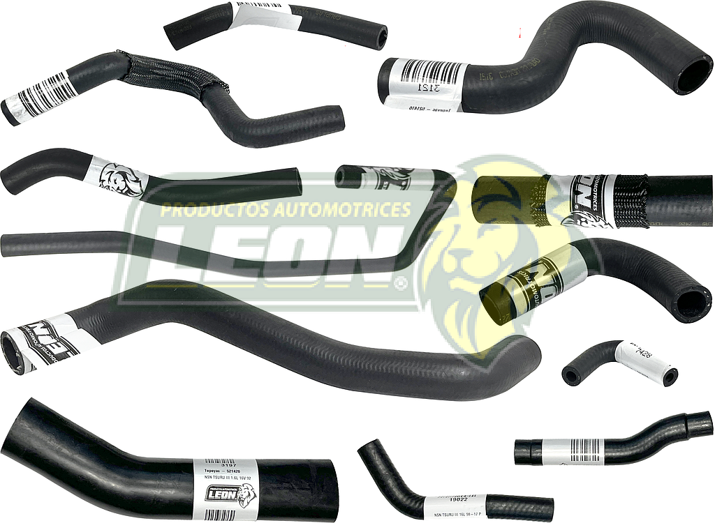 MANGUERAS MOLDEADAS DE ENFRIAMIENTO NISSAN TSURU III 1.6L 93-17 (KIT c/12 pzas.) LEÓN