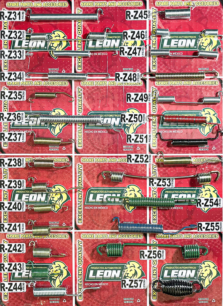 MUESTRARIO DE RESORTES “R-Z31 AL R-Z57” PARA ZAPATAS DE FRENO DE TAMBOR