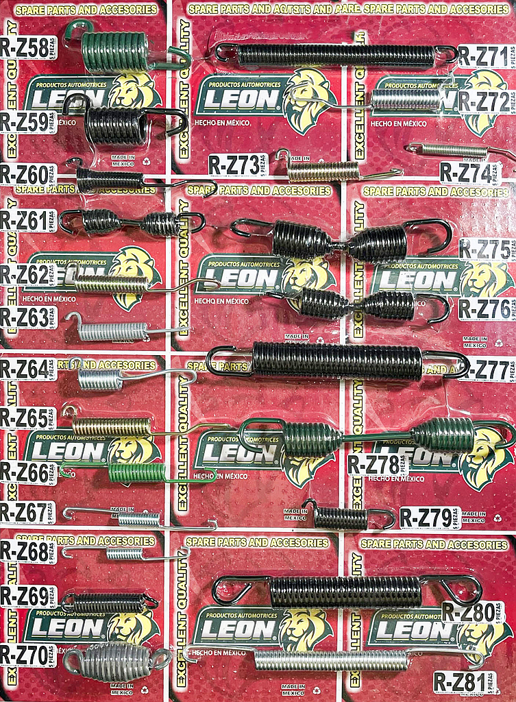 MUESTRARIO DE RESORTES “R-Z58 AL R-Z81” PARA ZAPATAS DE FRENO DE TAMBOR