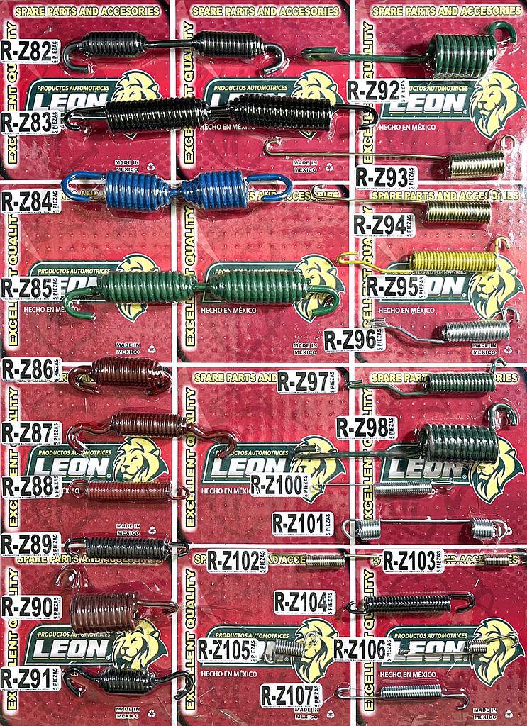MUESTRARIO DE RESORTES “R-Z82 AL R-Z107” PARA ZAPATAS DE FRENO DE TAMBOR