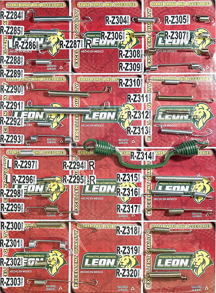 MUESTRARIO DE RESORTES “R-Z284 AL R-Z320” PARA ZAPATAS DE FRENO DE TAMBOR