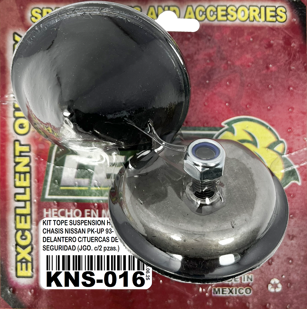 KIT TOPE SUSPENSION HORQUILLA-CHASIS NISSAN PK-UP 93-12 D21, D22 DELANTERO C/TUERCAS DE SEGURIDAD (JGO. c/2 pzas.)