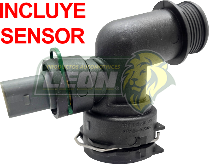 CONECTOR RADIADOR INFERIOR VW BEETLE 2.0L 13-17, JETTA 1.8L 14-17, JETTA 2.0L 13-18, PASSAT 1.8L 14-17, VW PASSAT 2.0L 18-19 “INCLUYE SENSOR” (120-202)