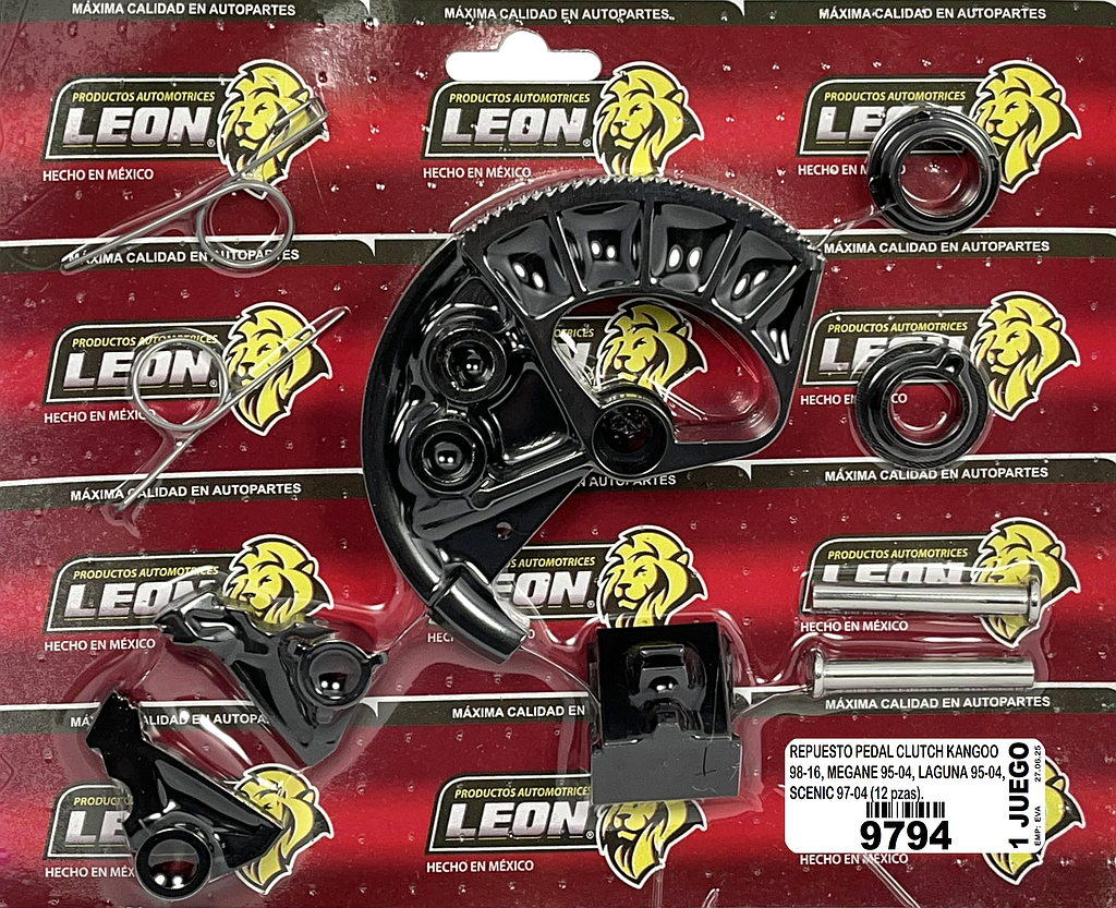 REPUESTO PEDAL CLUTCH NISSAN PLATINA, RENAULT CLIO 98-05, KANGOO 98-16, MEGANE 95-04, LAGUNA 95-04, SCENIC 97-04 (12 pzas).