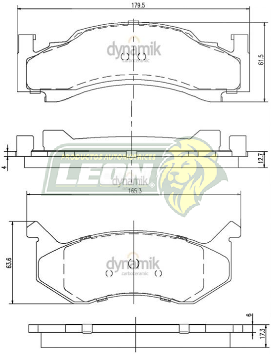 BALATA F.D. DODGE RAM CHARGER 85-93 8C. 5.9L, AD150 87-92 6C. 3.9L, AW150 87-92, 6C. 3.9L, B150 85-93 6C. 3.9L, B250 85-93 6C. 3.9L (7019D86) R.D.