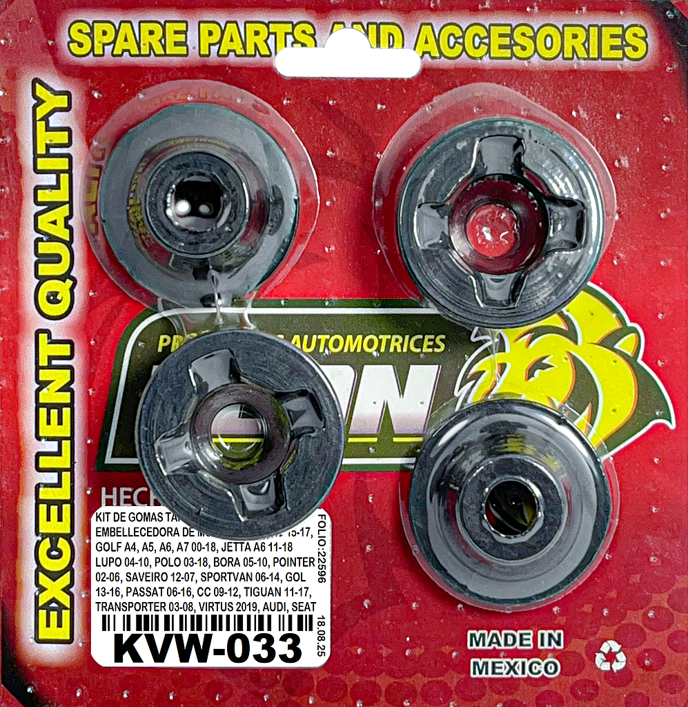 KIT DE GOMAS TAPA o CUBIERTA EMBELLECEDORA DE MOTOR VW VENTO 15-17, GOLF A4, A5, A6, A7 00-18, JETTA A6 11-18 LUPO 04-10, POLO 03-18, BORA 05-10, POINTER 02-06, SAVEIRO 12-07, SPORTVAN 06-14, GOL 13-16, PASSAT 06-16, CC 09-12, TIGUAN 11-17, TRANSPORTER 03-08, VIRTUS 2019, AUDI, SEAT