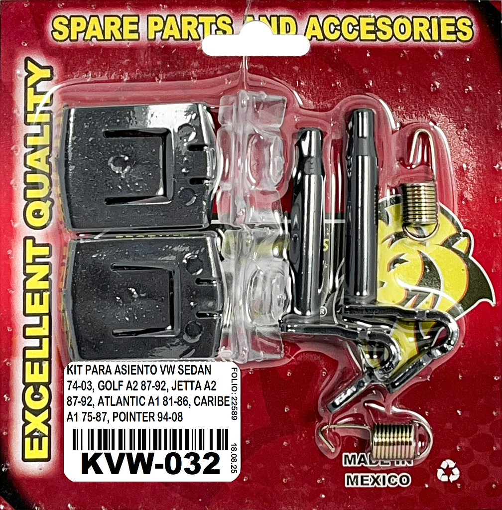 KIT PARA ASIENTO VW SEDAN 74-03, GOLF A2 87-92, JETTA A2 87-92, ATLANTIC A1 81-86, CARIBE A1 75-87, POINTER 94-08