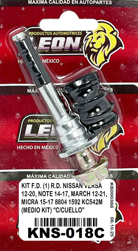 KIT F.D. (1) R.D. NISSAN VERSA 12-20, NOTE 14-17, MARCH 12-21, MICRA 15-17 8804 1592 KC542M (MEDIO KIT) “C/CUELLO”