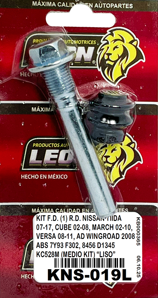 KIT F.D. (1) R.D. NISSAN TIIDA 07-17, CUBE 02-08, MARCH 02-10, VERSA 08-11, AD WINGROAD 2008 ABS 7Y93 F302, 8456 D1345 KC528M (MEDIO KIT) “LISO”