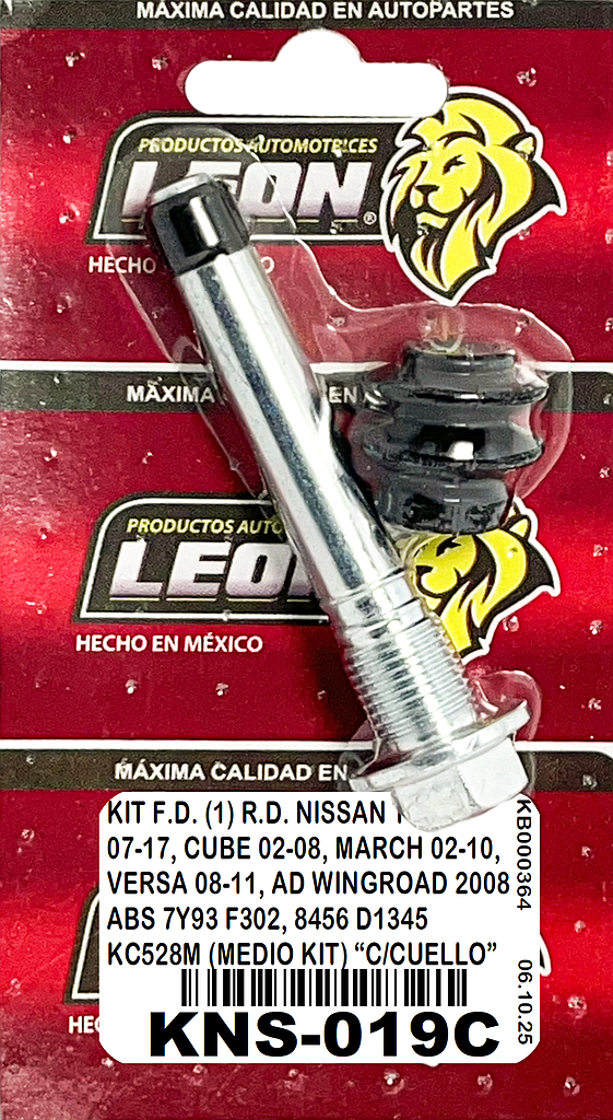 KIT F.D. (1) R.D. NISSAN TIIDA 07-17, CUBE 02-08, MARCH 02-10, VERSA 08-11, AD WINGROAD 2008 ABS 7Y93 F302, 8456 D1345 KC528M (MEDIO KIT) “C/CUELLO”