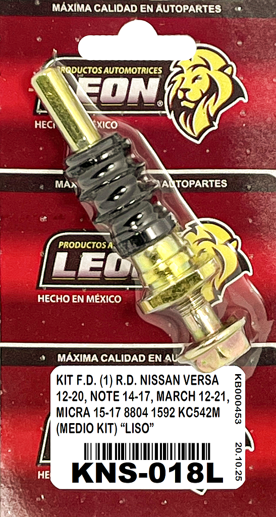 KIT F.D. (1) R.D. NISSAN VERSA 12-20, NOTE 14-17, MARCH 12-21, MICRA 15-17 8804 1592 KC542M (MEDIO KIT) “LISO”	