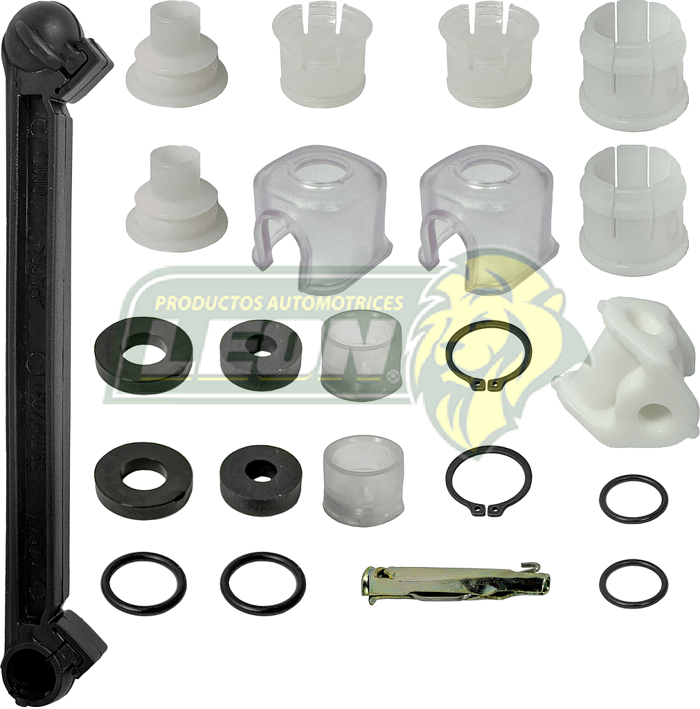 REPUESTO PALANCA Y MAROMA VEL. G.M. AVEO 1.6L 09-18, TORNADO 1.6L 06-11, OPTRA 1.6L 04-14, CORSA 1.8L 06-08 PONTIAC G3 “C/HUESO DE PLASTICO” (94580711) (23 pzas.)