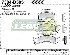 BALATA F.D. CADILLAC DEVILLE 91-93, OLDSMOBILE 88, SILHOUTTE 92-93
