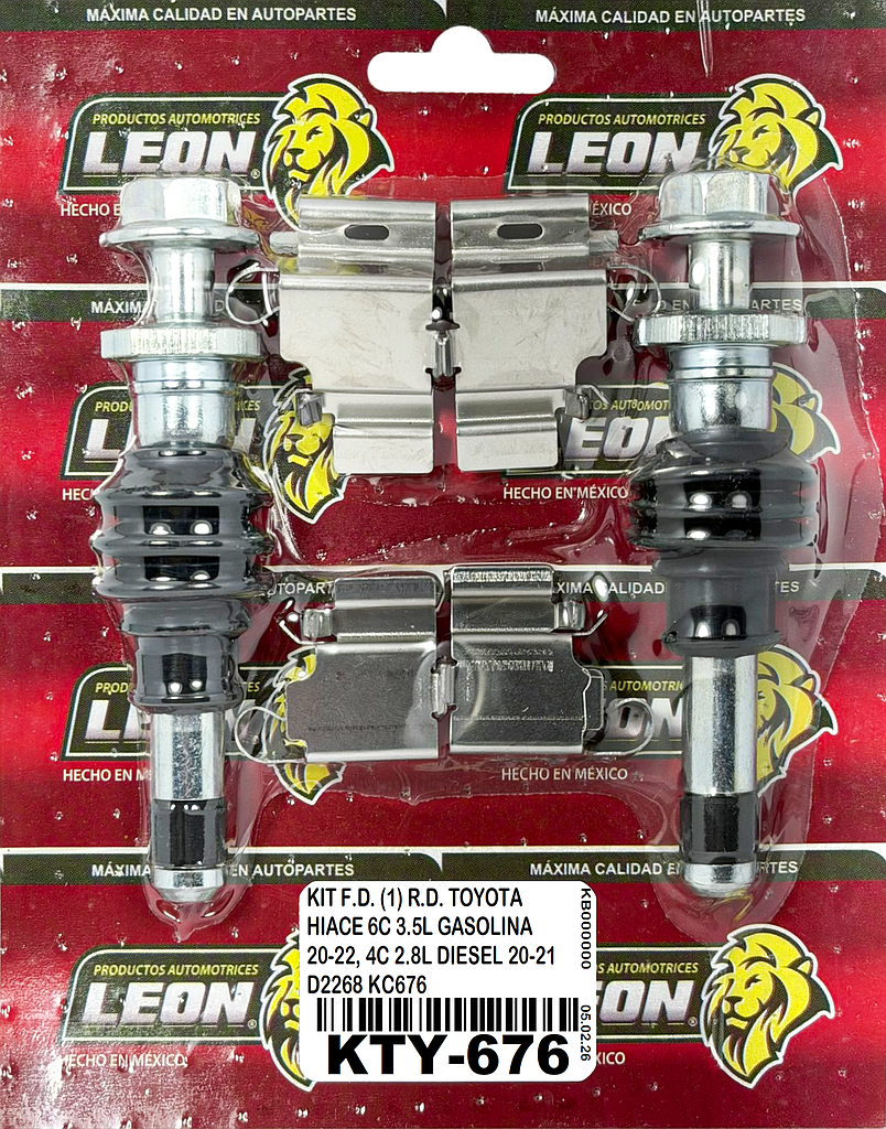 KIT F.D. (1) R.D. TOYOTA HIACE 6C 3.5L GASOLINA 20-22, 4C 2.8L DIESEL 20-21 D2268 KC676