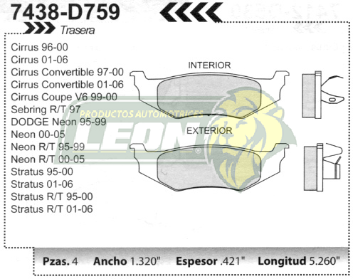 BALATA F.D. NEON 98-02 (TRASERA)