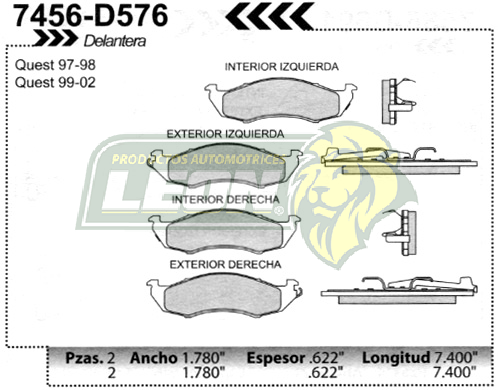 BALATA F.D. NISSAN QUEST, SENTRA 96-02
