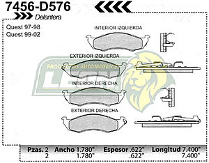 BALATA F.D. NISSAN QUEST, SENTRA 96-02