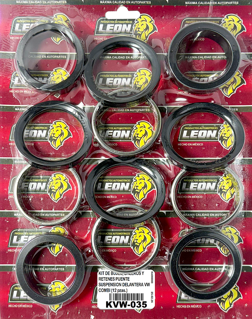 KIT DE BUJES, BALEROS Y RETENES PUENTE SUSPENSION DELANTERA VW COMBI (12 pzas.) (KVW-COMBI)