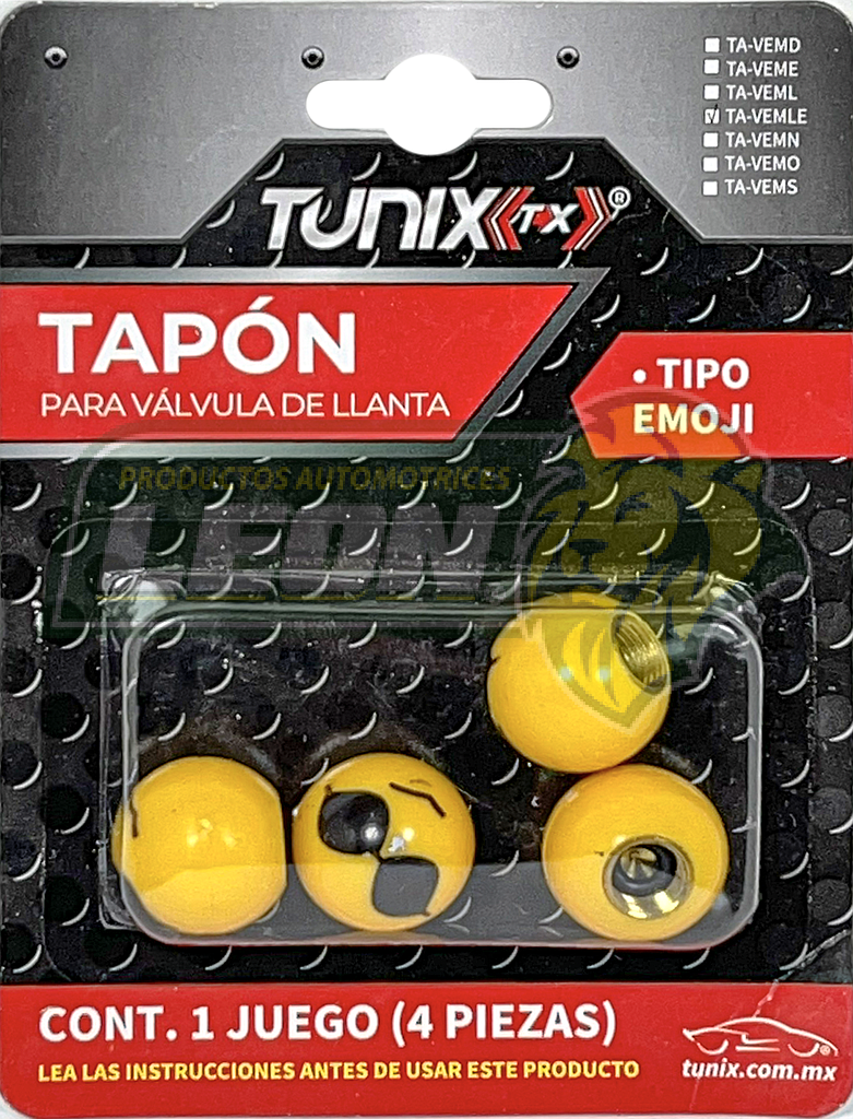 TAPON P/VALVULA DE LLANTA EMOJI LENTES NEGROS 4 PIEZAS