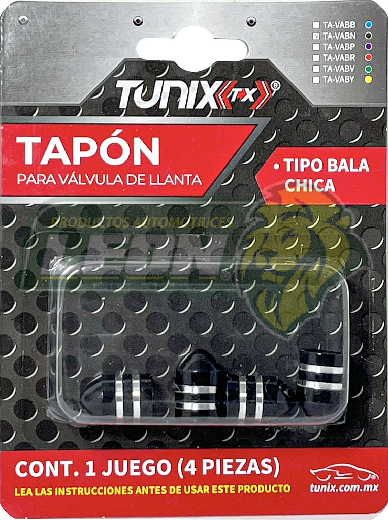 TAPON P/VALVULA DE LLANTA T/BALA (JGO. c/4 pzas.) NEGRO