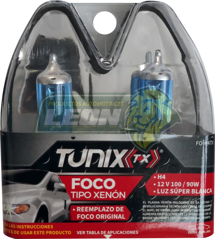 FOCO H4 TUNIX XENON AZUL (JUEGO) CAJA ACRILICO H4X 12V100WP43T = JH4-100W