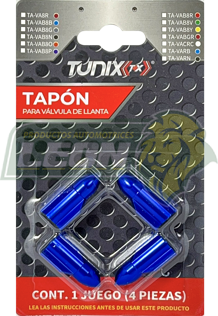TAPON P/VALVULA DE LLANTA T/COHETE (JGO. c/4 pzas.) AZUL