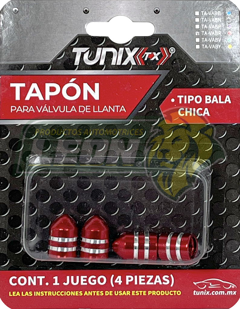 TAPON P/VALVULA DE LLANTA T/BALA (JGO. c/4 pzas.) ROJO