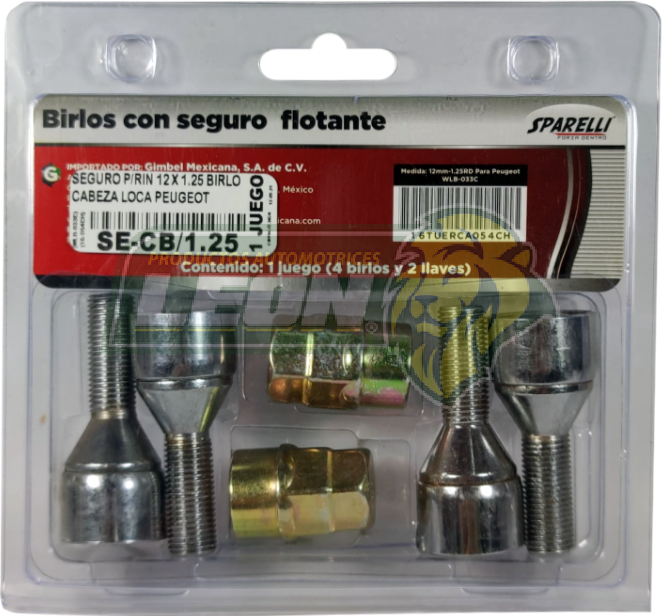 SEGURO P/RIN 12 X 1.25 BIRLO CABEZA LOCA = WLB-033C = 16-054CH PEUGEOT JUEGO