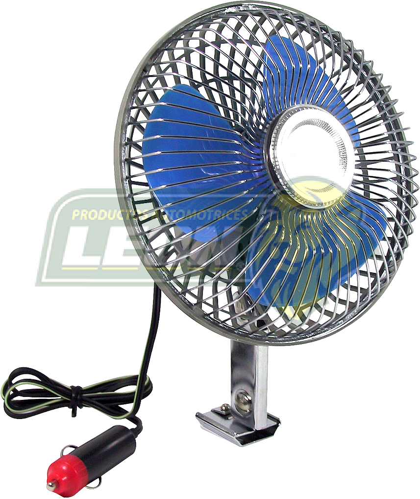 VENTILADOR PLASTICO OSCILATORIO 6” C/ADAPTADOR P/ENCENDEDOR 12V CROMADO ASPAS AZULES (VE-6P) = FAN13506SP