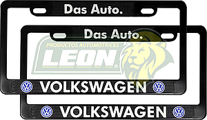 PORTAPLACAS NEGRAS GRABADAS VOLKSWAGEN LETRAS CROMADAS (JGO. c/2 pzas.)