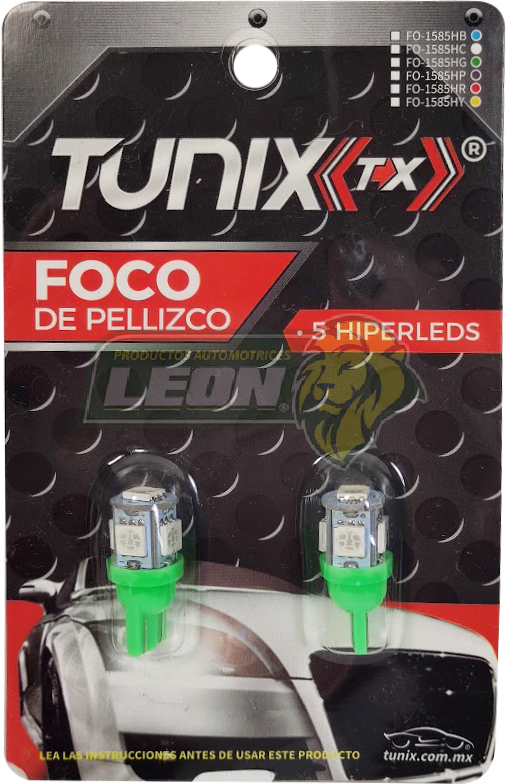 FOCO PELLIZCO 5 HIPER LEDS T10 VERDE (JGO. c/2 pz.)