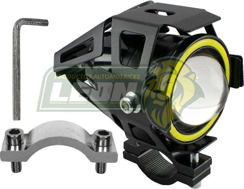 FARO LED LUPA LASER CON ARO DE LEDS IDEAL P/MOTOCICLETA 30W 1200LM/W (ABRAZ. PLATA) “OJO DE DEMONIO”