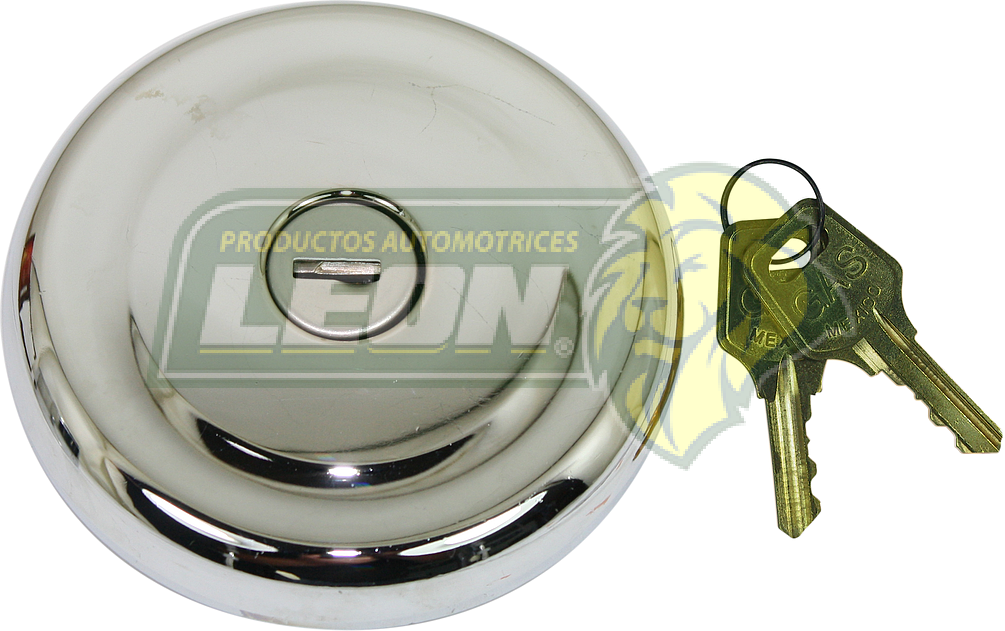 TAPON GASOLINA CROMO C/LL. FORD F300, F600, CHASIS CABINA, RANGER, ESTACAS 60-85, PK-UP F100, F150, F200, E150 PANEL, EXPLORER, VANETT 60-90, MICRO, EXPLORER XLT, RANGER XLT 82-97, TRACTORES JOHN DEERE, JHC, FORD 60-78 (BOCA 38 mm ALA 73 mm)