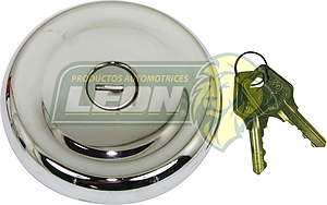 TAPON GASOLINA CROMO C/LL. FORD F300, F600, CHASIS CABINA, RANGER, ESTACAS 60-85, PK-UP F100, F150, F200, E150 PANEL, EXPLORER, VANETT 60-90, MICRO, EXPLORER XLT, RANGER XLT 82-97, TRACTORES JOHN DEERE, JHC, FORD 60-78 (BOCA 38 mm ALA 73 mm)