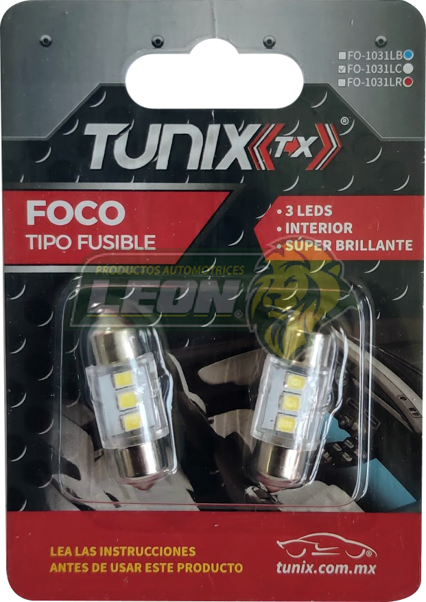 FOCO INTERIOR T/FUSIBLE 3 LED 10X31 AZUL (JGO. c/2 pz) TUNIX