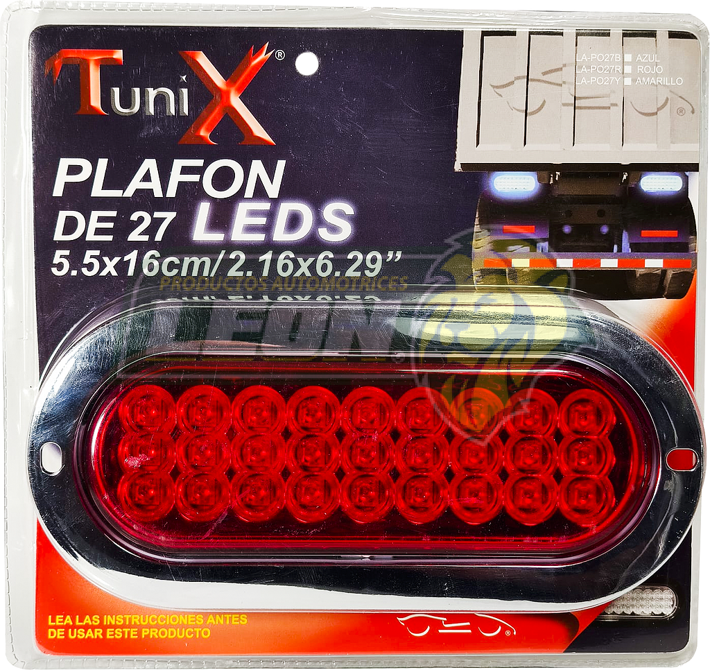 PLAFON OVALADO UNIVERSAL 27 LEDS 5.5x16 cm, 2.16x6.29” ROJO
