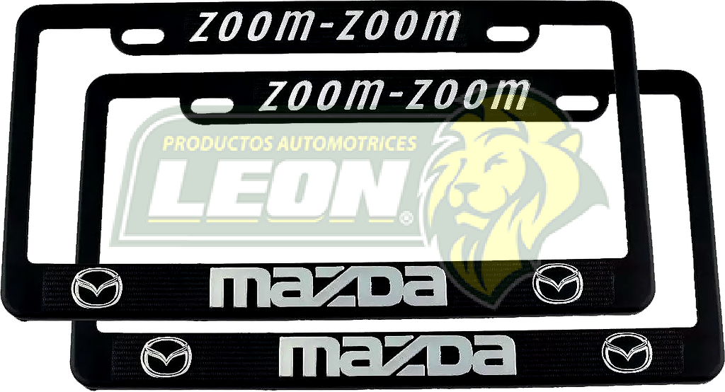 PORTAPLACAS NEGRAS GRABADAS MAZDA LETRAS CROMADAS (JGO. c/2 pzas.)