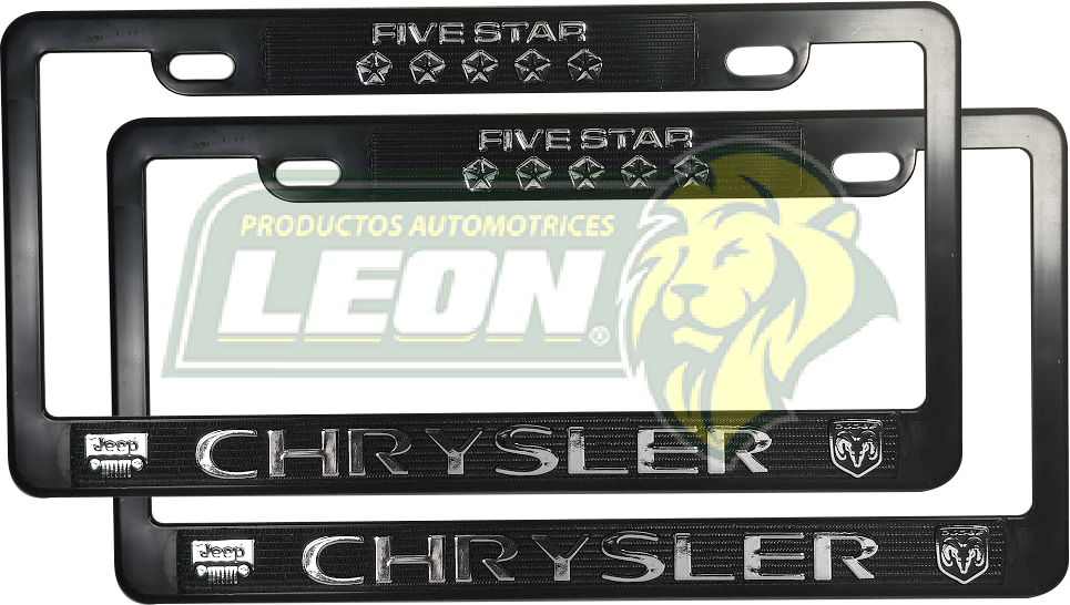 PORTAPLACAS NEGRAS GRABADAS CRYSLER LETRAS CROMADAS (JGO. c/2 pzas.)