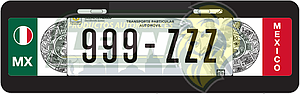 PORTAPLACA NEGRA T/EUROPEO C/BANDERA MEXICO-18 CALENDARIO AZTECA EN LOS COSTADOS =PPE-MEXICO (X PIEZA)