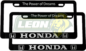 PORTAPLACAS NEGRAS GRABADAS HONDA LETRAS CROMADAS (JGO. c/2 pzas.)