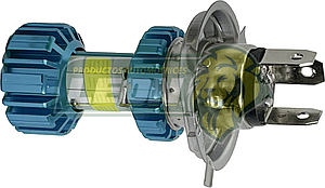 FOCO LED H4 PARA MOTOCICLETA 12-80V, 32 WATTS LUZ ALTA/BAJA 6500K (8 LADOS) COLOR AZUL