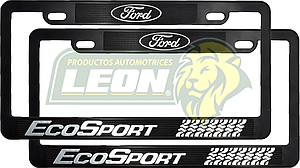PORTAPLACAS NEGRAS GRABADAS ECOSPORT LETRAS CROMADAS (JGO. c/2 pzas.)